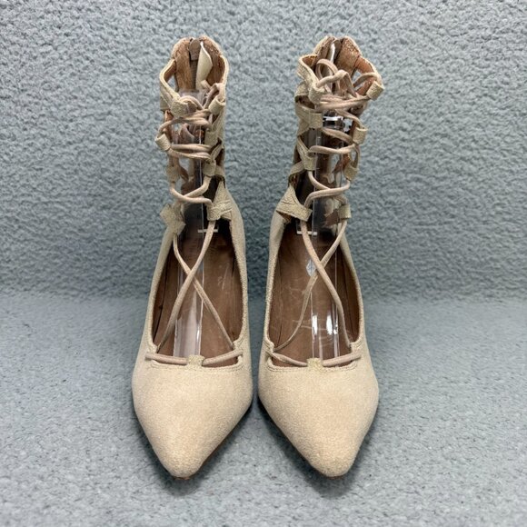 Jeffrey Campbell Pumps Womens 6 Shoes Beige Suede Heels Stiletto Lace Up Cage - Picture 4 of 11